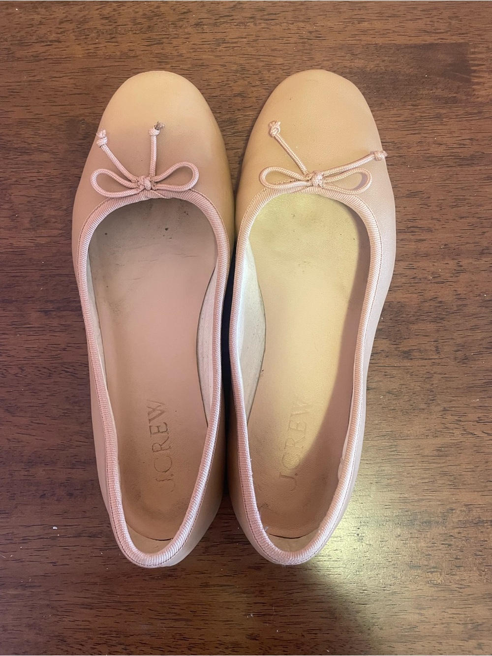 J. Crew Light Blush Pink Leather Ballet Flats with Bow